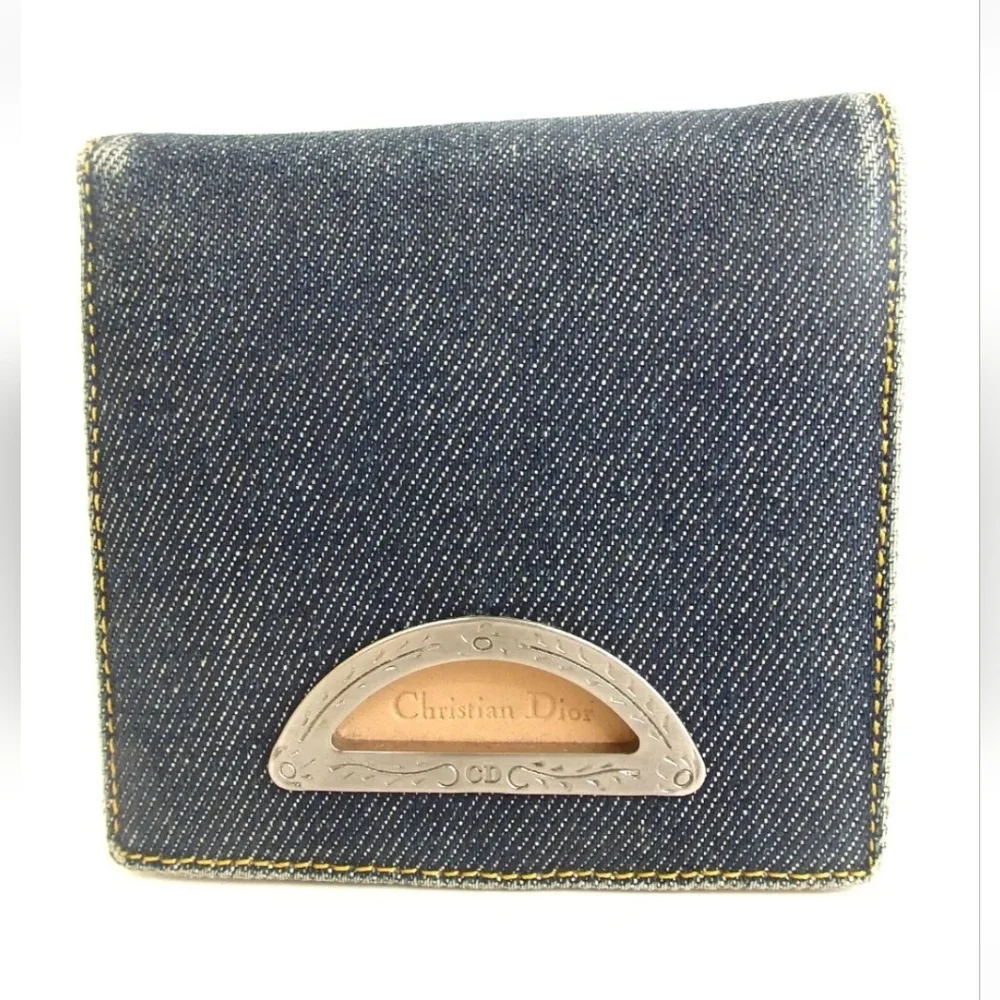 RARE CHRISTIAN DIOR RU 1929 WALLET BLUE DENIUM COTTON & CAMEL LEATHER